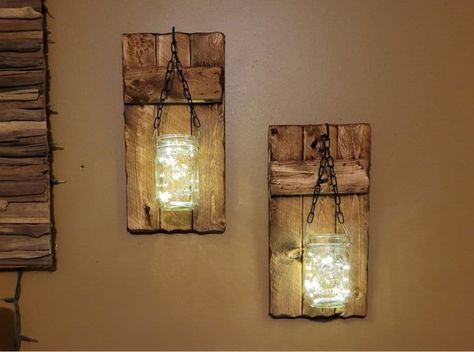 Lighting Decor, Hostess gift, candle holders, Farmhouse Decor, hanging Mason jar Lights, sconces, Rustic Gift, Firefly lights, Rustic Decor Farmhouse Sconces, Wood Sconces, Hanging Mason Jar Lights, Mason Jar Lights, Hanging Jars, Mason Jar Candle Holders, Rustic Sconces, Hanging Mason Jars, Firefly Lights