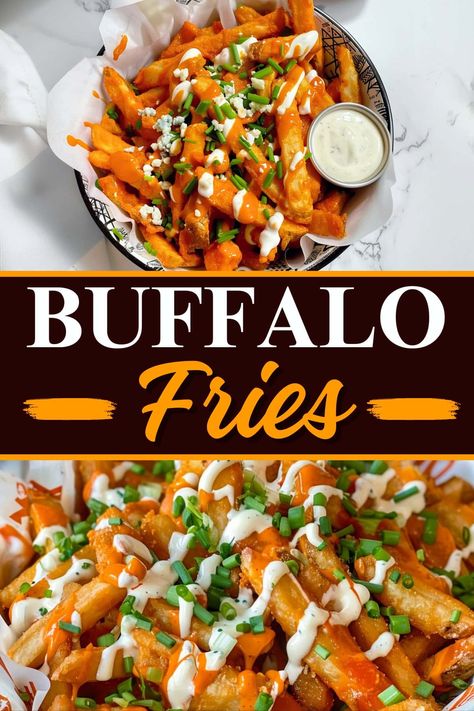 Buffalo Fries Recipe, Buffalo Chicken Fries, Buffalo Fries, Fries Recipes, Wing Sauce Recipes, Loaded Fries, Melty Cheese, Fries Recipe, Cheese Fries