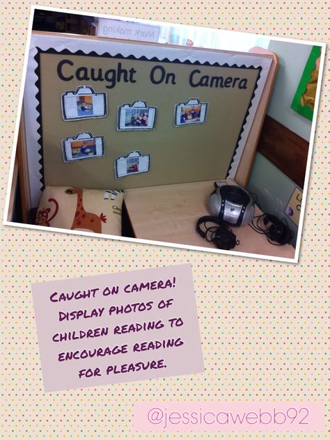 Caught on camera... Reading! Encourage reading by displaying photos of children and adults enjoying reading. EYFS Class Display Ideas, Reading For Pleasure, Year 1 Classroom, Reception Classroom, Reading Display, Reception Class, Eyfs Classroom, Children Reading, Early Years Classroom