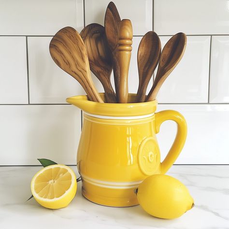 iphone_photography_lemon_kitchen_decor_Colorful_Uten 11 Lemon Theme Kitchen Ideas, Lemon House Decor, Lemon Decor For Kitchen, Lemon Kitchen Decor Ideas Farmhouse, Yellow Themed Kitchen, Lemon Kitchen Decor Ideas, Lemon Themed Kitchen, Blue And Yellow Kitchen, Citrus Kitchen Decor