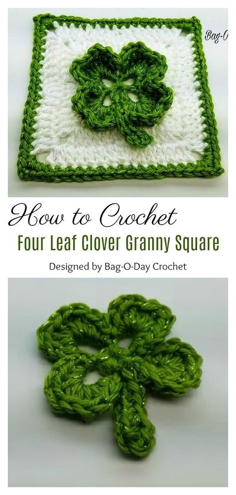 Irish Crochet Blanket Patterns Free, Irish Crochet Blanket, St Patrick Crochet, Granny Square Applique, Creative Granny Square, Shamrock Crochet Pattern Free, St Patricks Day Crochet Ideas, St Patricks Day Crochet, Free Granny Square Pattern