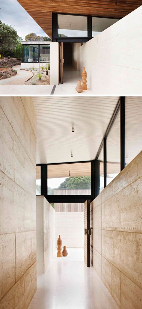 Local materials and techniques were used when building this modern house, with the sand component of the rammed earth walls being locally sourced and built by local artisans. Rammed Earth Homes, Rammed Earth Wall, Interior Design Courses, Rammed Earth, Interior Sketch, Australian Architecture, Earth Homes, Porsche Carrera, Eco House