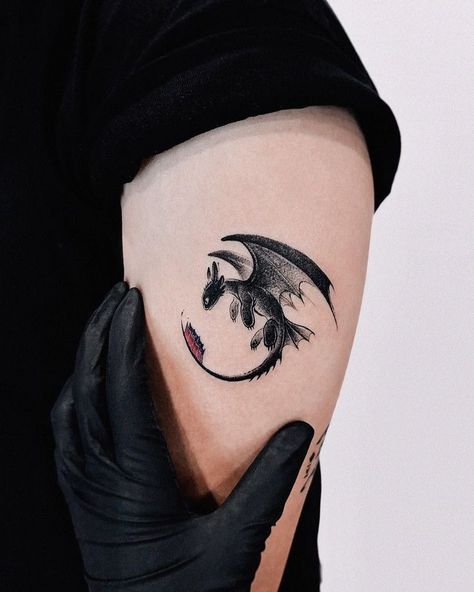 Sketchbook Tattoo Ideas, How To Train Dragon Tattoo, How To Train Your Dragon Tattoo, Toothless Dragon Tattoo, Fourth Wing Tattoo, Toothless Tattoo, Baby Dragon Tattoos, Tatuaje Studio Ghibli, Bookish Tattoos