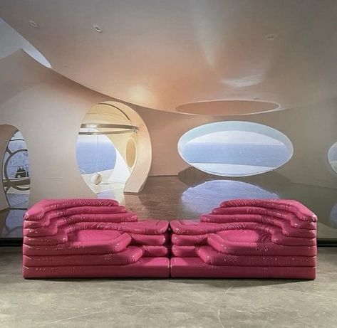 Space Age Bedroom Aesthetic, 1970's Space Age Furniture, Diy Space Age Decor, Space Age Aesthetic Interior, Futuristic Maximalism, Space Age Sofa, Space Age Interior Design, Space Age Living Room, Retro Futurism Interior Design