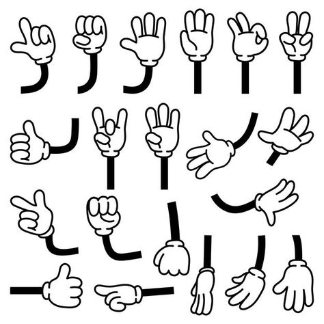 Retro comic hands gestures in gloves for... | Premium Vector #Freepik #vector #business #love #hand #wave Arm Pointing, Comic Hands, Language Symbols, Cartoon Gloves, Pointing Finger, Hand Movements, Cartoon Body, Thumb Up, Cartoon Style Drawing