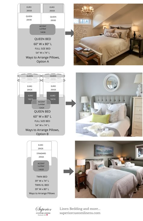 How to arrange pillows on queen size bed. Queen Size Bed Pillow Arrangement, Bed Pillow Arrangement Queen, Queen Bed Pillow Arrangement, How To Arrange Bedroom, Bedroom Furniture Arrangement, Bedroom Pillows Arrangement, Bed Pillow Arrangement, Arranging Bedroom Furniture, Bedroom Furniture Ideas