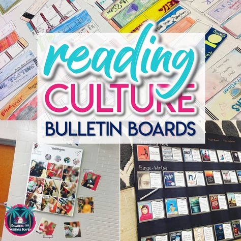 Reading Bulletin Boards: Bookish Culture Ideas for Middle and High School - Reading and Writing Haven Bulletin Board Ideas For Middle School Library, Reading Bulletin Boards High School, Language Arts Bulletin Boards Middle School, Reading Culture In School, Reading Teacher Bulletin Boards, Bulletin Board Reading Theme, Library Bulletin Board Ideas High School, Back To School Reading Bulletin Boards, Reading Intervention Bulletin Boards