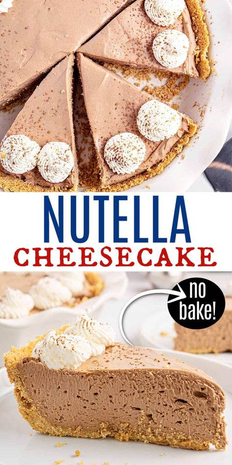 Nutella Cheesecake No Bake, Nutella Cheesecake Recipe, Nutella Desserts Easy, Nutella Dessert Recipes, Nutella Cheesecake Recipes, Cook Desserts, Chesse Cake, Nutella Banana Bread, No Bake Nutella Cheesecake