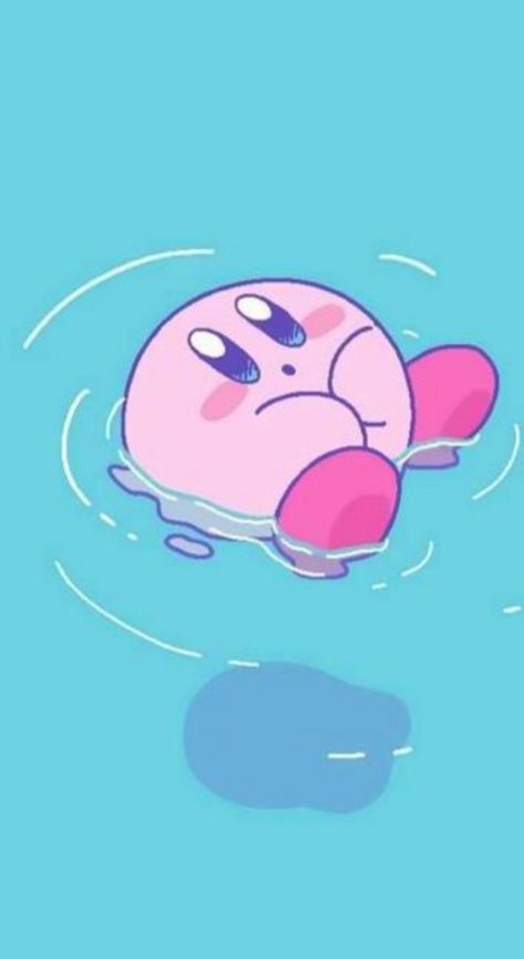 Wallpaper of Kirby in the water floating Kirby In Water, Kirby Watermelon, Kirby Wallpaper Desktop, Pink Kirby Wallpaper, Kirby Wallpaper, Sanrio Icons, Peanuts Wallpaper, Tufting Ideas, Fridge Art