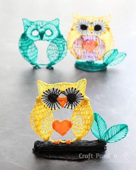 Make 3D Owl using a LIX 3D pen, simply draw & assembly, easy skill. Tutorial comes with a free downloadable Owl template & quick video to show how to draw. 3d Pen Projects Ideas, 3dpen Ideas Easy, Mynt3d Pen Ideas Easy, Mynt3d Pen Ideas, 3 D Pen Ideas Easy, Easy Things To Make With A 3d Pen, Things To Do With 3d Pen, 3d Pen Craft Ideas, 3d Pen Drawings