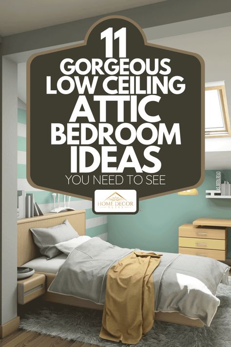 11 Gorgeous Low Ceiling Attic Bedroom Ideas You Need To See - Home Decor Bliss Attic Bedroom Colors Sloped Ceiling, Low Roof Bedroom Ideas, Small Attic Ideas Low Ceilings Bedroom, Bedroom Ideas For Low Ceilings, Attic Bedroom Lighting Ideas, Attic Room Lighting Ideas, Attic Bedroom Paint Ideas Sloped Ceiling, Slop Ceiling Bedroom Ideas, Attic Office Ideas Low Ceiling