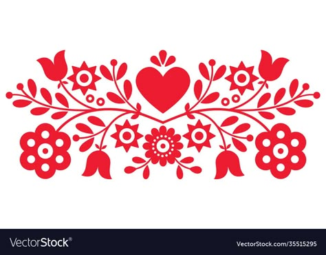 Slovak Folk Art, Slavic Pattern, Slavic Folk Art, Poland Art, Folk Art Design, Retro Ornaments, Folk Art Flowers, Silhouette Clip Art, Floral Embroidery Patterns