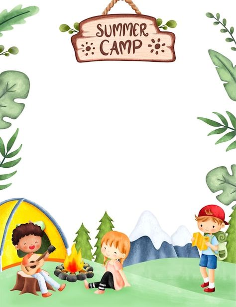 Kids in summer camp poster template | Premium Vector #Freepik #vector #summer-camp #kids-camp #summer-kids #kids-poster Summer Camp Invitation, Summer Camp Poster Design, Summer Camp Background, Summer Camp Banner, Summer Camp Logo, Summer Camp Design, Summer Camp Poster, Art Class Posters, Camp Poster