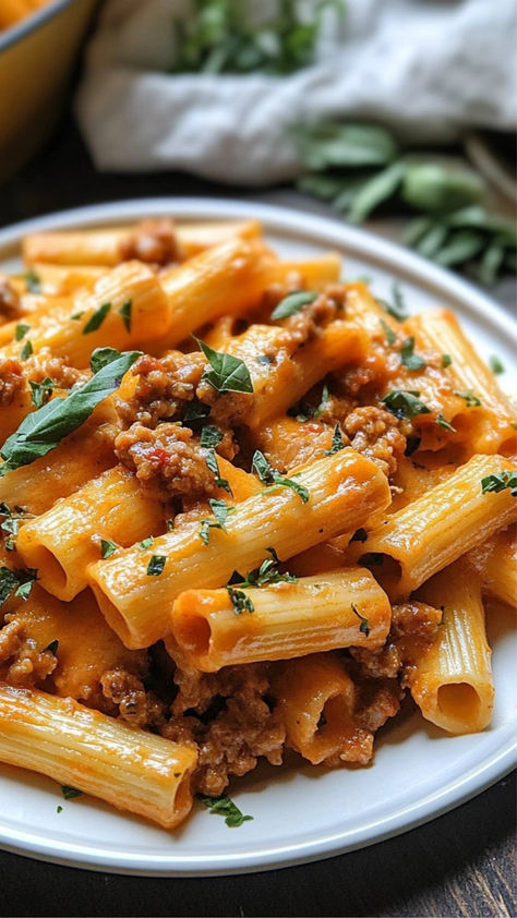 Creamy Sausage Rigatoni - Lidia Recipes Chicken Rigatoni Recipes, Chicken Sausage Rigatoni, Cassarole Meals, Creamy Sausage Rigatoni, Garlic Parmesan Seasoning, Cheeseburger Bites, Chicken Rigatoni, Lidia's Recipes, Sausage Rigatoni