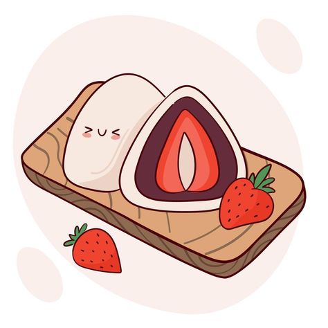 Draw cute kawaii Japan tradition sweet mochi daifuku vector illustration. Japanese asian traditional food, cooking, menu concept. Doodle cartoon style. Cute Cartoon Food, Illustration Japanese, Mochi Cake, Manga Coloring Book, Food Doodles, Zen Colors, Draw Cute, Food Cartoon, Cartoon Cake