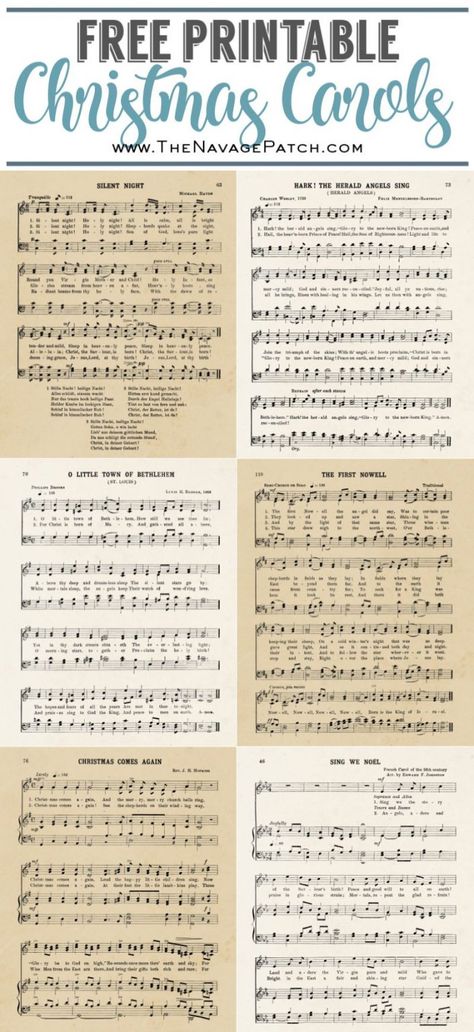 Free Vintage Christmas Carol Printables| Free printable vintage Christmas carols | Oversize vintage music sheet for Christmas | Free printable antique music sheet | Downloadable vintage Christmas carols | Free downloadable vintage music sheet printables | Vintage music sheet posters | #TheNavagePatch #FreePrintable #FreeDownloadables #VintagePosters #Christmas #ChristmasDecor #ChristmasArt #MusicSheet #VintageIllustrations #Farmhouse #WallArt #GalleryWall #VintageArt | TheNavagePatch.com Christmas Music Sheets, Christmas Carols Lyrics, Music Printables, Free Printable Sheet Music, Sheet Music Crafts, Hymn Sheet Music, Christmas Sheet Music, Music Crafts, Christmas Journal