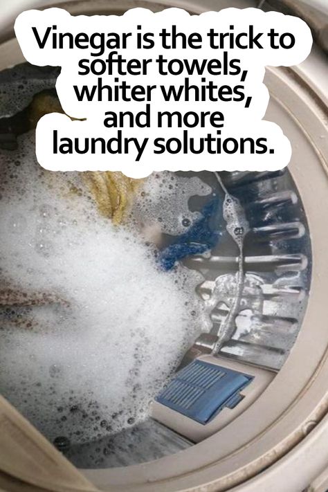 Vinegar is the trick to softer towels, whiter whites, and more laundry solutions. Whiter Whites, Industrial Fabric, White Laundry, Laundry Solutions, Remove Stains, Vinegar And Water, Laundry Hacks, White Towels, Soft Towels