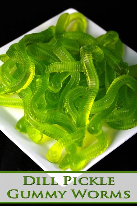 Pickle Jello, High Snacks, Homemade Gummy Worms, Gummy Worms Recipe, Homemade Gummy Bears, Homemade Gummies, Dill Pickle Recipe, Pickle Recipes, Gummies Recipe