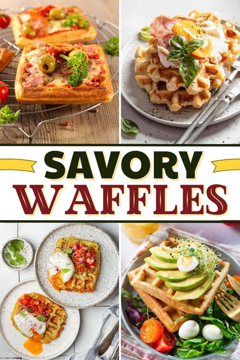 17 Savory Waffles No One Can Resist Savoury Waffle Toppings, Savory Waffle Toppings, Savoury Waffle Recipe, Waffles Aesthetic, Savory Waffle Recipe, Waffle Ideas, Waffle Recipe Healthy, Oatmeal Waffles, Bacon Waffles