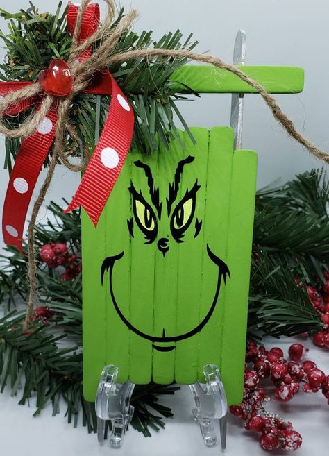 Grinchmas Decorations Diy, Diy Grinch, Door Decorations Classroom Christmas, Grinch Stuff, Grinch Crafts, Christmas Sled, Jenga Blocks, Grinch Party, Grinch Christmas Decorations