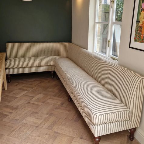 Custom made in house seating area covered in @guygoodfellowcollection with foam core feather wrapped cushions. | Instagram Banquette Seating In Kitchen, Orchard House, Dining Banquette, Room Bench, Kitchen Seating, Dining Room Seating, Banquette Seating, Dining Nook, Natural Home Decor