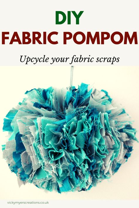 Far too many fabric scraps? learn how to make beautiful fabric pompoms. DIY fabric pompom #fabricpompom #DIYpompoms #Upcycle Christmas Upcycling, Pompom Tutorial, Clothing Recycling, Pompoms Diy, Recycled Bottle Crafts, Fabric Pom Poms, Recycle Craft, Upcycled Christmas, Diy Pom Poms