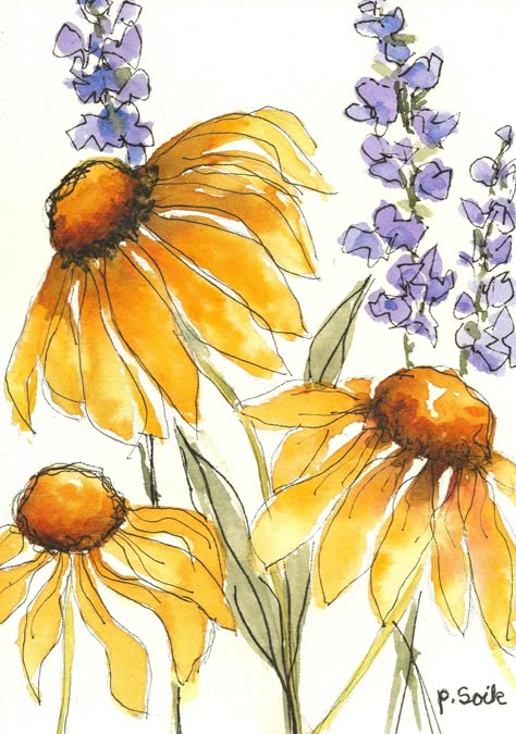 Sunflower Painting Watercolor, Watercolor Daisy, Watercolor Sunflowers, Sunflower Watercolor, Watercolor Paintings For Beginners, Floral Drawing, Watercolor Paintings Easy, Watercolour Inspiration, Diy Watercolor Painting