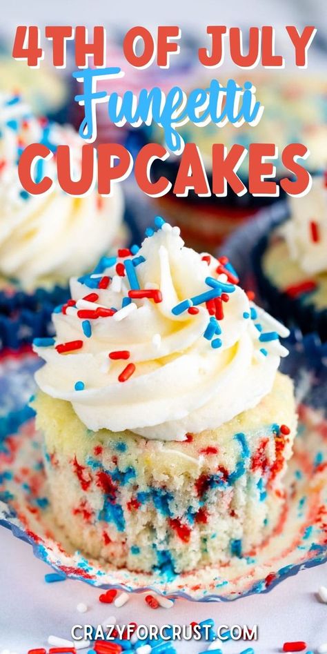 If you love my Funfetti Cupcakes recipe you’re going to love that I turned them into Fireworks Funfetti Cupcakes! These are the perfect 4th of July cupcake recipe. My yellow cake recipe is so versatile that I use it for so many other recipes, and Funfetti Cupcakes are my favorite! Patriotic Treats, Blue Sprinkles, Funfetti Cupcakes, Dessert Treats, July Desserts, Crazy For Crust, Baking Treats, July Recipes, Random Recipes