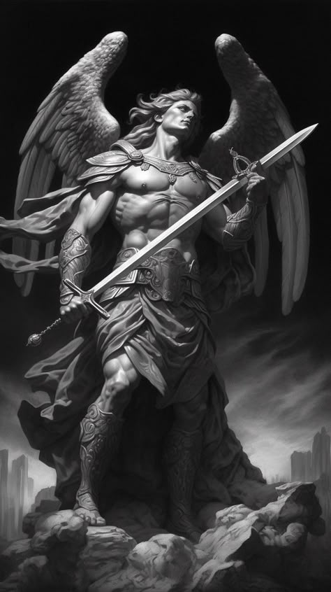 Angel Warrior Tattoo, Archangel Michael Tattoo, St Michael Tattoo, Memorial Tattoo Ideas, Greek Mythology Statue, Archangel Tattoo, Making Movies, Aesthetic Motivation, Statue Tattoo