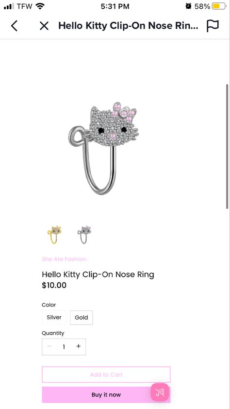 Hello Kitty Nose Ring, Nose Rings, Silver Gold, Diamond Earrings, Hello Kitty, Nose Ring, Kitty, Ring, 10 Things