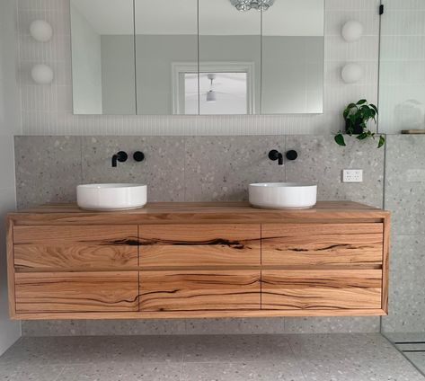 Vaucluse Bathroom Vanity is crafted in Melbourne to meet your specifications. A sleek timber vanity designed for wall-mounting. Bathroom Vanity Floating, Wood Double Vanity, Vanity Floating, Timber Bathroom Vanities, Recycled Timber Furniture, Wormy Chestnut, Timber Vanity, Timber Shelves, Recycle Timber