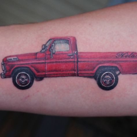 Pickup Truck Tattoo, Truck Tattoo, Red Pickup Truck, Pickup Truck, Ford Trucks, Pickup Trucks, Ford, Trucks, Tattoos