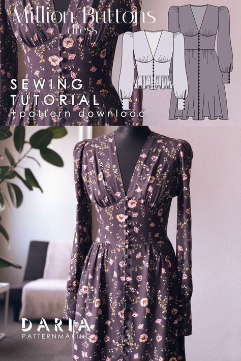 Dress Sewing Patterns Wedding, Sewing Patterns Free Women Dress, How To Add Fabric To A Dress, Free Blouse Patterns For Women Sewing, Dress Pattern Tutorial, Sewing Projects Fashion, Velvet Sewing Ideas, Witchy Dress Pattern, Mood Fabrics Free Pattern Dress