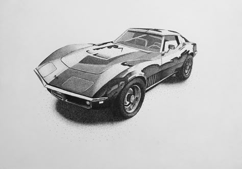 Stippled ‘69 Corvette Stingray Corvette Tattoo Ideas, Corvette Tattoo, Corvette Drawing, Stingray Car, Stingray Tattoo, Old Corvette, Vintage Corvette, Corvette C3, Corvette C5