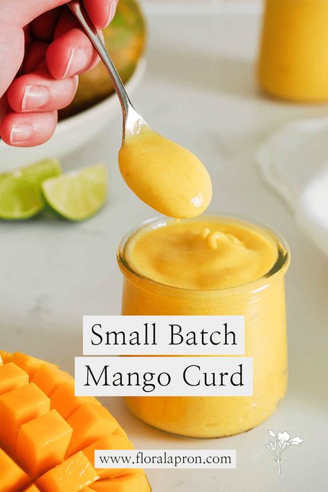 Small Batch Mango Curd Mango Curd, Pomegranate Jelly, Pie & Pastry Filling, Ice Cream Yogurt, Recipe For Summer, Curd Recipe, Mango Chunks, Mango Puree, Floral Apron