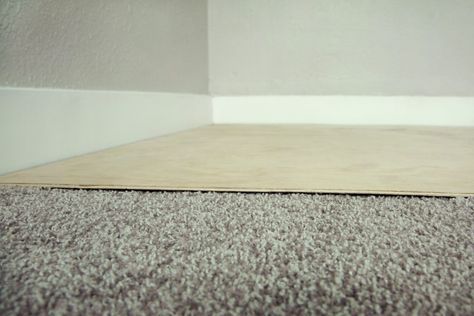 Plywood over carpet Flooring Over Carpet, Home Gum, Rubber Gym Flooring, Laying Laminate Flooring, Temporary Flooring, Portable Dance Floor, Gym Flooring Rubber, Installing Laminate Flooring, Home Gym Flooring