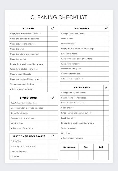 Simple Cleaning Checklist, Home Cleaning Checklist, Airbnb Cleaning Checklist, Housekeeper Checklist, Deep Cleaning Checklist, Cleaning Planner, House Cleaning Checklist, Cleaning List, Cleaning Business