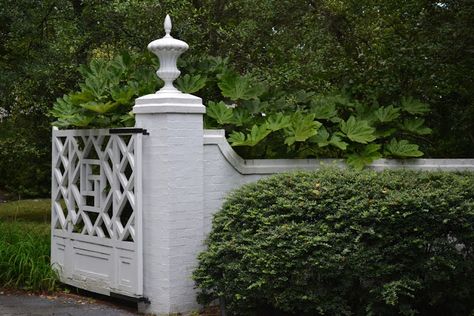 LUCY WILLIAMS INTERIOR DESIGN BLOG: BEAUTIFUL HOMES OF NORFOLK, VIRGINIA White Wood Gates And Fences, White Gate, Garden Gates And Fencing, Lucy Williams, Norfolk Virginia, Garden Entrance, Front Gates, White Gardens, Garden Fencing