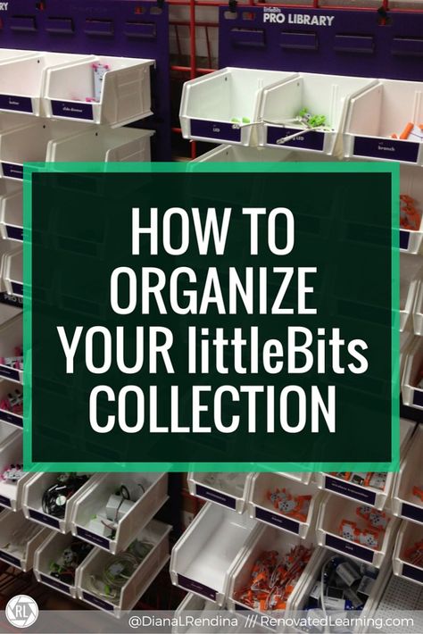 How to Organize Your littleBits collection | In this post, I detail my strategies and best practices for organizing a collection of littleBits. My school has a ProLibrary and 800 students, so finding an effective organization solution was critical. Robotics Classroom, Makerspace Elementary, Steam School, Makerspace Library, Stem Curriculum, Stem Classes, Stem Lab, Kid Science, Steam Learning