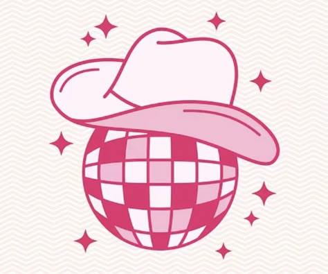 Barbie Aesthetic Painting, Cowgirl Painting Ideas, Disco Ball With Cowboy Hat, Valentines Wallpapers, Cowboy Hat Drawing, Day Wallpaper Aesthetic, Wallpaper Valentines Day, Preppy Drawing, Cute Heart Drawings