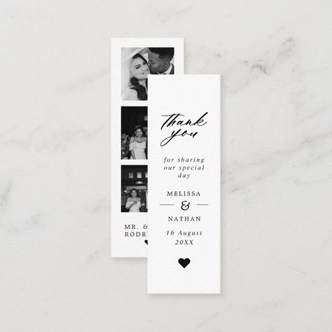 Photo Strip Mini Wedding Thank You Bookmark Calling Card | Zazzle Thank You For Coming Wedding Card, Fun Wedding Thank You Cards, Thank You Placement Cards Wedding, Wedding Thank You Pictures, Bookmark Thank You Cards, Wedding Favour Bookmark, Wedding Gift Thank You Cards, Thank You Bookmarks, Wedding Favor Bookmark