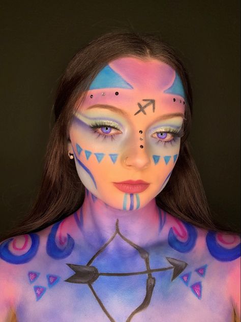 Zodiac makeup series by Makeupby__chloe_ On instagram ✨🌙 #zodiac #sagittarius #zodiacmakeup Sagittarius Makeup, Zodiac Hairstyles, Saggitarius Rising Makeup, Zodiac Signs Makeup, Zodiac Sign Eye Makeup, Zodiac Inspired Makeup, Zodiac Makeup Videos, Zodiac Makeup, Witch Makeup