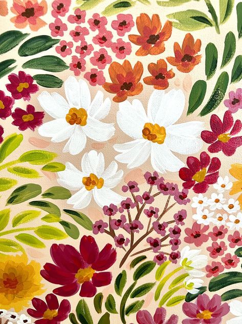 Embrace timeless beauty with this floral pattern design. Ideal for wallpapers, fabrics, and more.   Click the link and get your unique background design now!  #FloralPattern #TimelessDesign #HomeDecor #TextilePrint #PatternDesign #InteriorDesign #PatternLovers #ClassicStyle #PatternDesignInspiration Painting Ideas On Canvas Modern Art, Floral Gouache Painting, Painting A Box Ideas, Acrylic Painting Flowers On Canvas, Flower Pattern Painting, Flowers Drawing Watercolor, Acrylic Painting Images, Floral Canvas Painting, Flower Canvas Painting