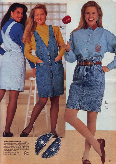 All sizes | Penneys 90 fw denim outfits | Flickr - Photo Sharing! 80’s Denim, Retro Denim Outfits, 1993 Outfits, 80s Skirt Outfit, 80s Denim Outfit, 90s Denim Outfit, Oldies Outfits, Educating Rita, 80s Denim Skirt