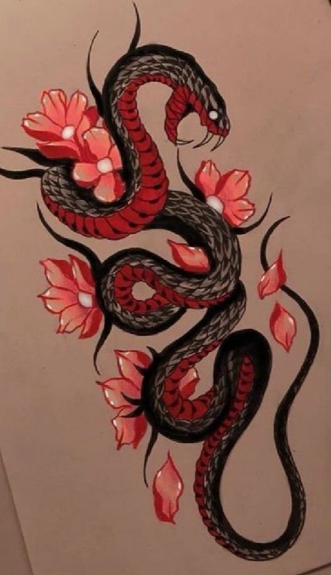 Japanese Snake Tattoo, Waist Tattoos, Snake Drawing, Snake Wallpaper, Snake Tattoo Design, Red Ink Tattoos, Snake Art, Tattoo Style Drawings, Tattoo Art Drawings