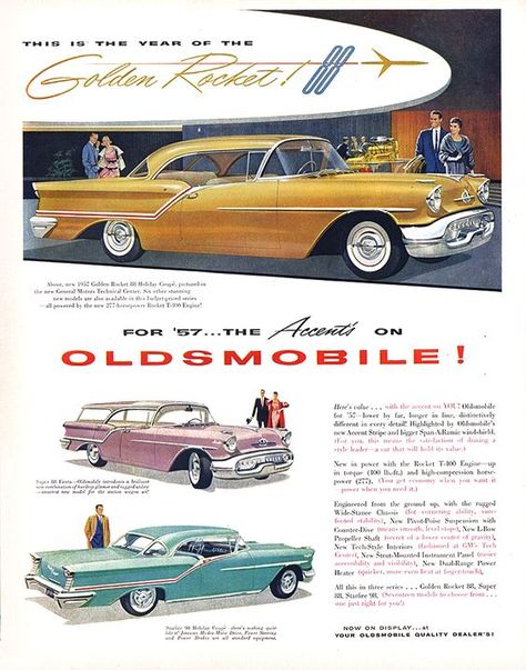 1957 Oldsmobile, Vintage Cars 1950s, Oldsmobile 88, Automobile Advertising, Ad Car, Old Advertisements, American Classic Cars, Old Classic Cars, Car Advertising