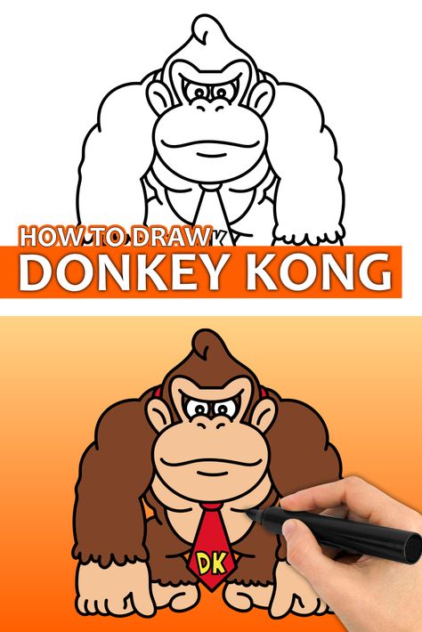 Learn how to draw Donkey Kong with this step by step drawing tutorial video. Enjoy! ♥ #donkeykong #videogames #gamecharacter #howtodraw #easydrawingforkids Donkey Kong Painting, How To Draw Donkey Kong, Donkey Kong Bulletin Board, Donkey Kong Drawing, Donkey Kong Art, Draw Donkey, Nintendo Halloween, Vietnam Art Design, Snow White Drawing