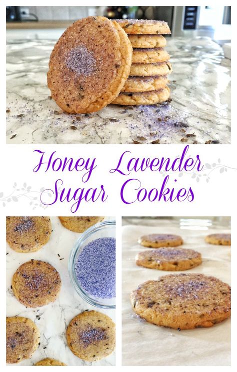 Honey Lavender Sugar Cookies Lavender Cheesecake Recipe, Lavender Sugar Cookies, Colossal Cookies, Lavender Cheesecake, Cookies With Honey, Floral Recipes, Sugar Spun Run, Lavender Cookies, Lavender Sugar