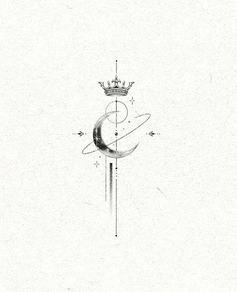 Crown Tattoo Aesthetic, Moon And Crown Tattoo, Moon Crown Tattoo, Elegant Crown Tattoo, Crown Tattoo Ideas, Cute Crown Tattoos, Crown Fine Line Tattoo, Queen Of Swords Tattoo, Tiara Tattoos For Women