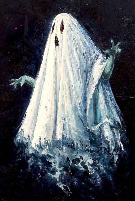 Bed Sheet Ghost, Ghost Drawing, Horror Vintage, Sheet Ghost, Supernatural Beings, Halloween Artwork, Halloween Painting, Creepy Art, A Ghost